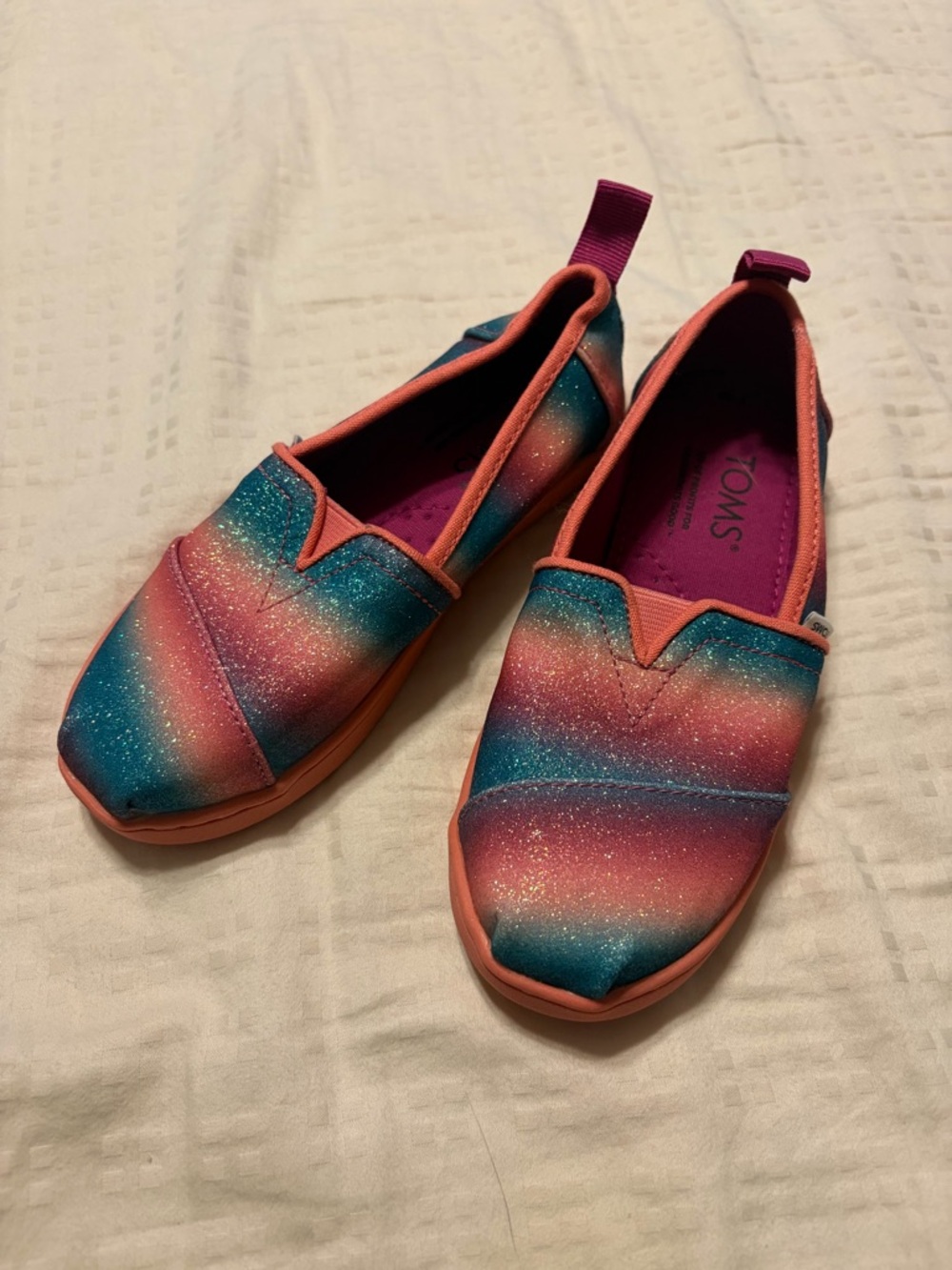 Toms Kids Slip-On Sneakers in Teal, Pink & Coral Glitter